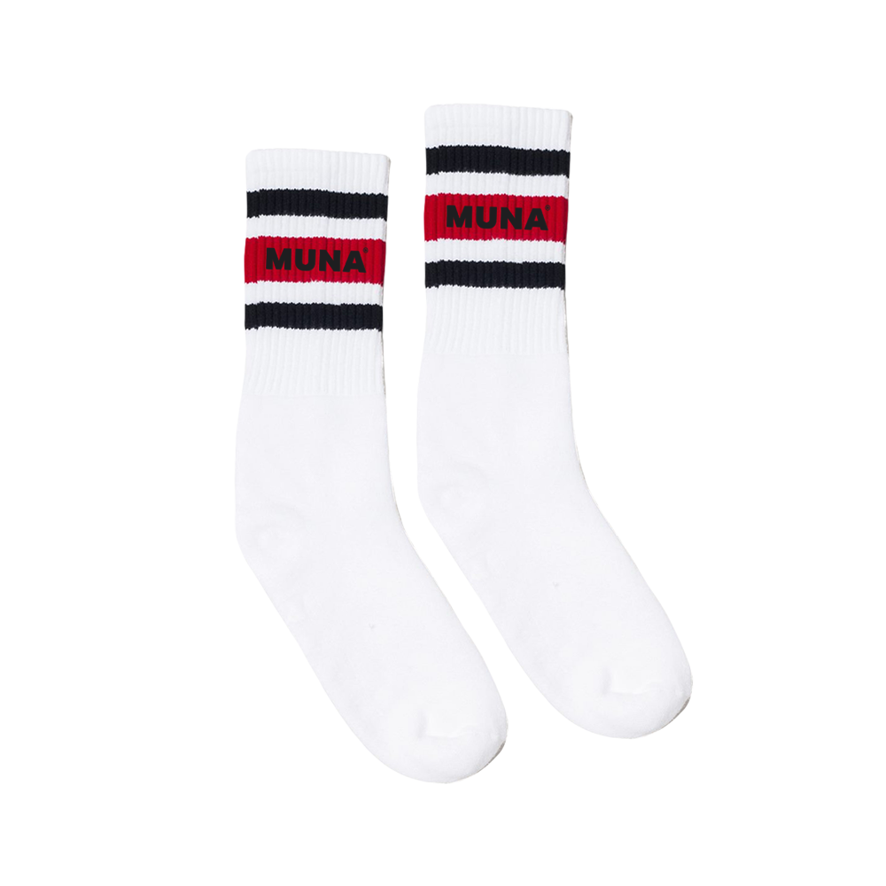 Striped Logo White Gym Socks – MUNA US